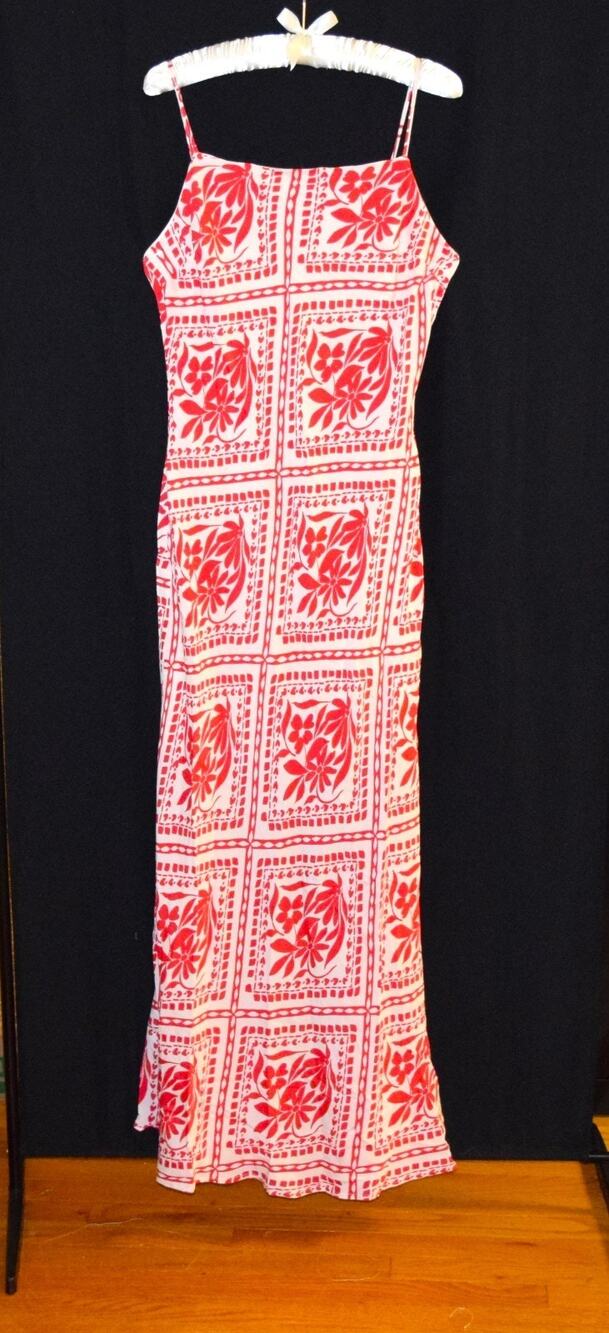 The Workshop Maxi Dress L NWT Red White Floral Print Rayon Strappy Summer